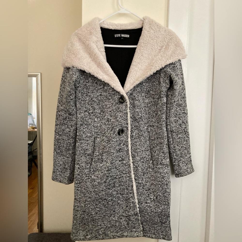 Steve Madden Faux Fur Light Heather Grey Long Coat
